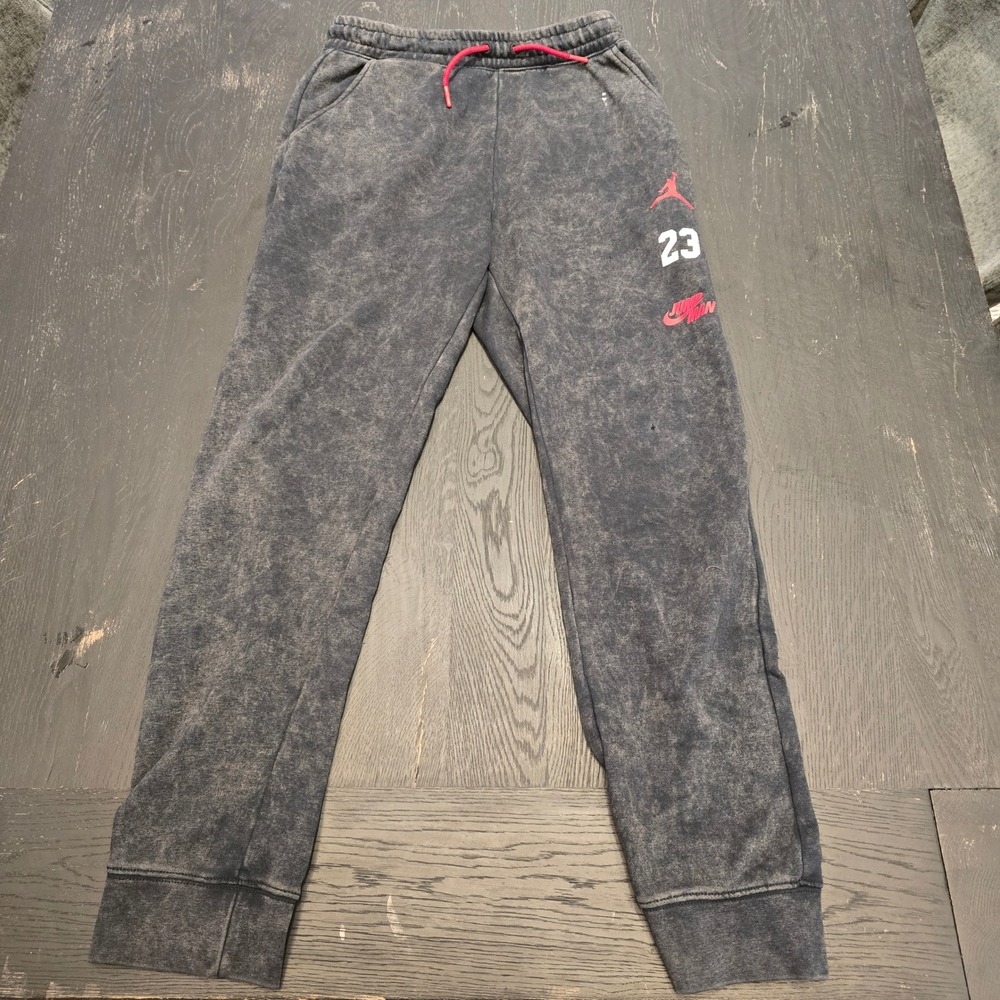 Jordan Boys Acid Wash Joggers Charcoal Grey Red Jumpman 23 Sweatpants XL 13-15Y